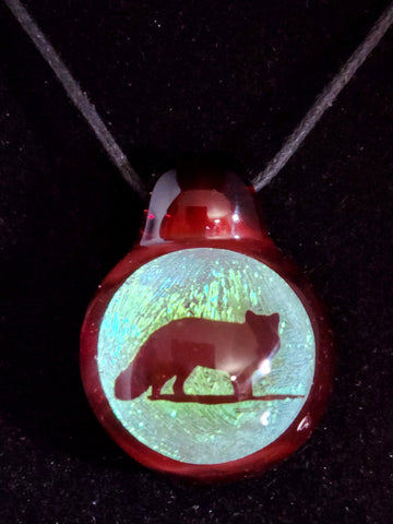 Ruby red dichroic fox image pendant