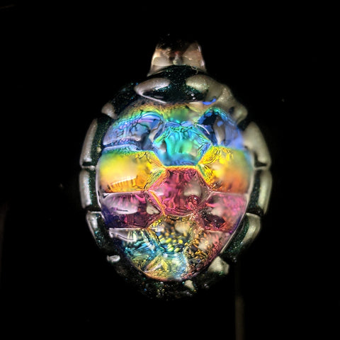 Red sunset dichroic turtle shell pendant
