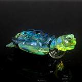 Lime-aid Honu pendant with blue/green dichroic shell